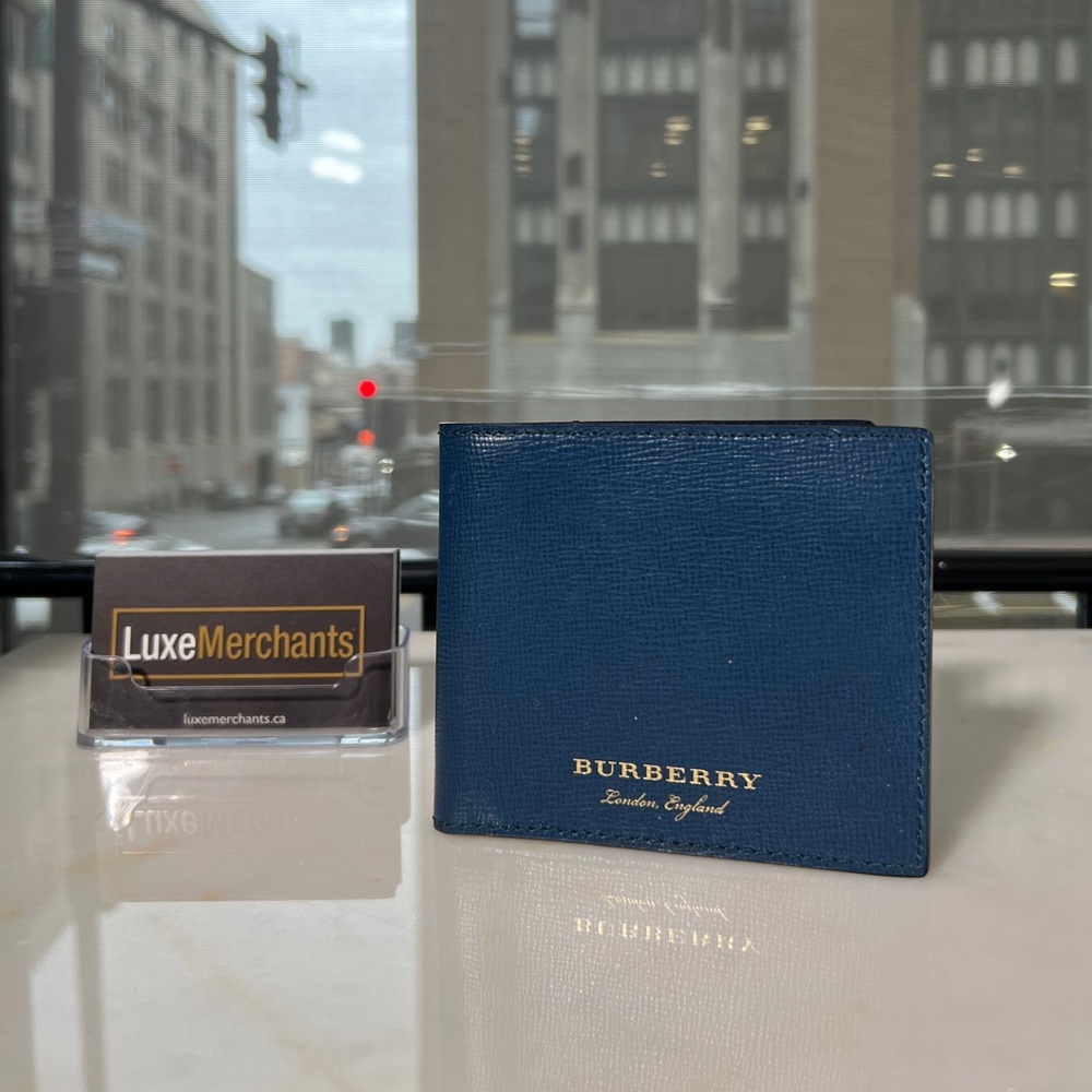 Burberry Saffiano Dark Blue Slim Bifold Wallet